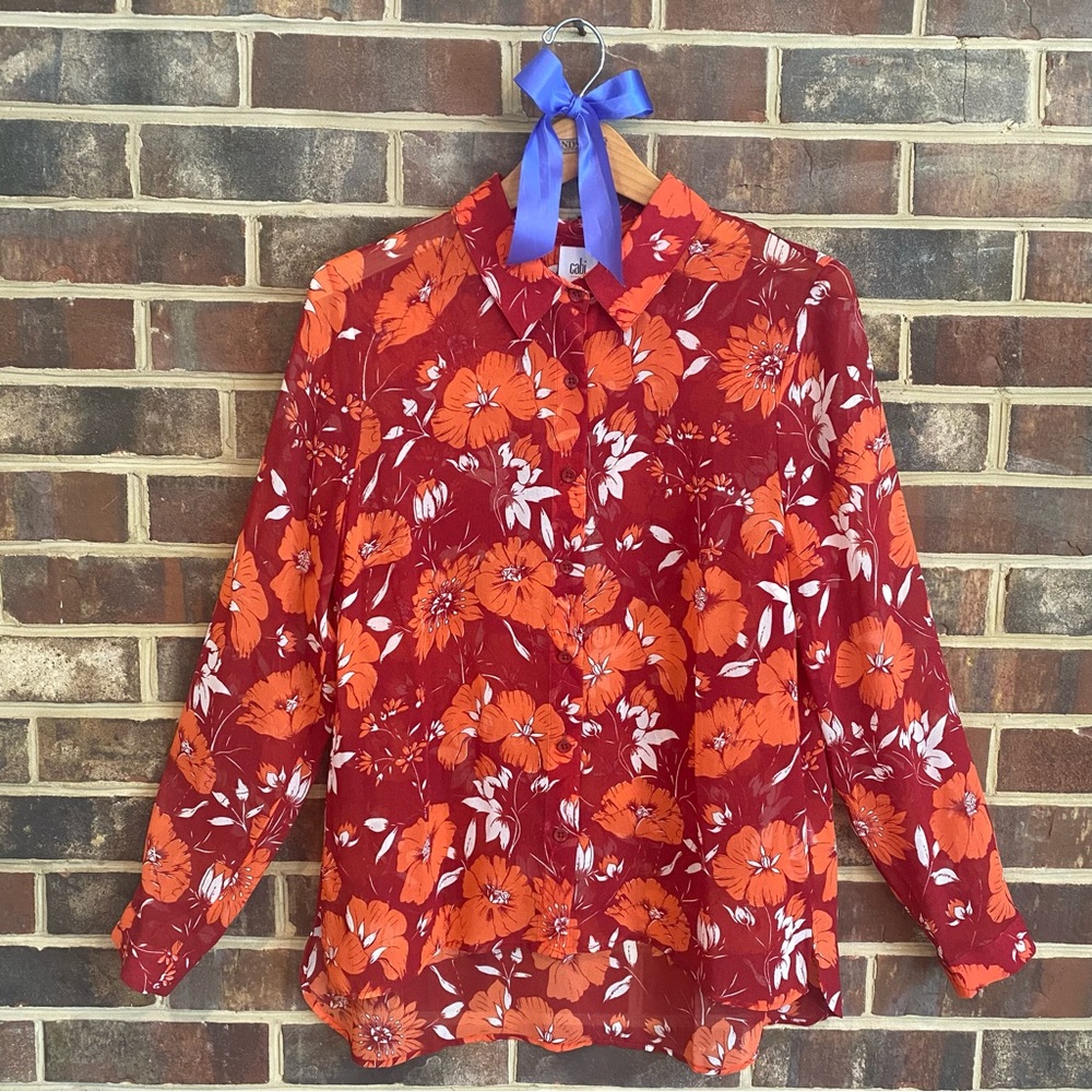 NWOT Cabi Semi-Sheer Retro Floral Blouse
